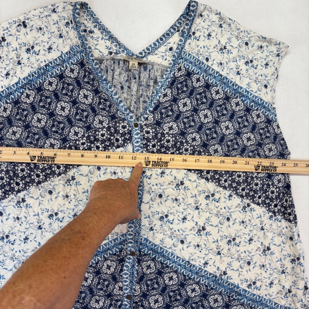 Lucky Brand Blouse Bundle Women 2X Blue Black Floral Boho Peasant Tops Lot 2pc - Picture 8 of 12